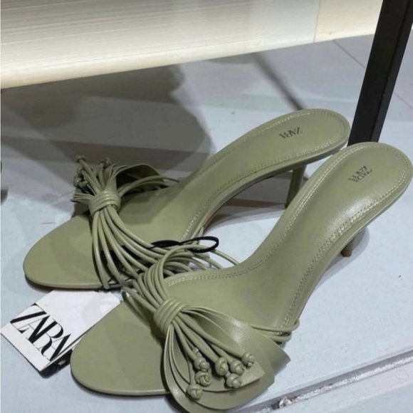Zara Women's Light Green Heeled Sandals - Picture 1 of 10